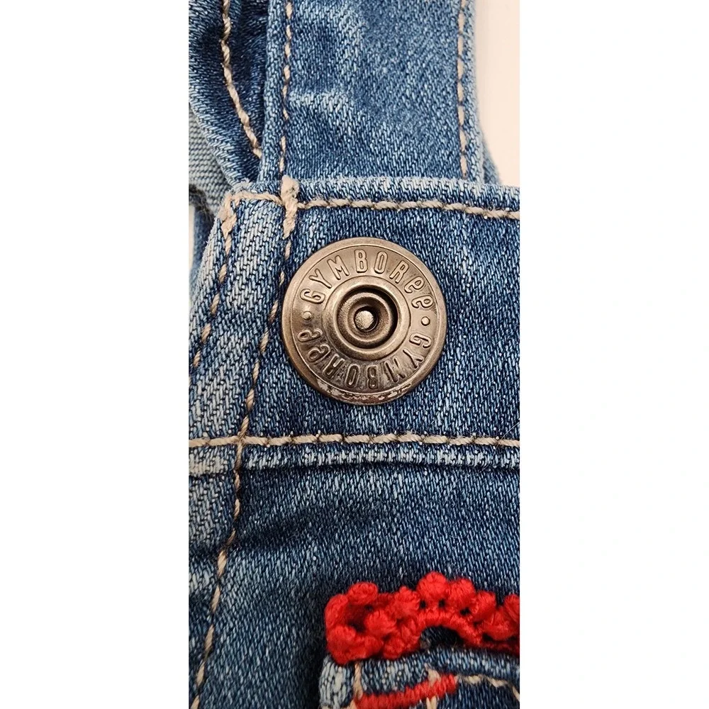 Gymboree Cherry Denim Ruffle Sleeve Overalls Shortalls 18-24‎ Months Kids EUC